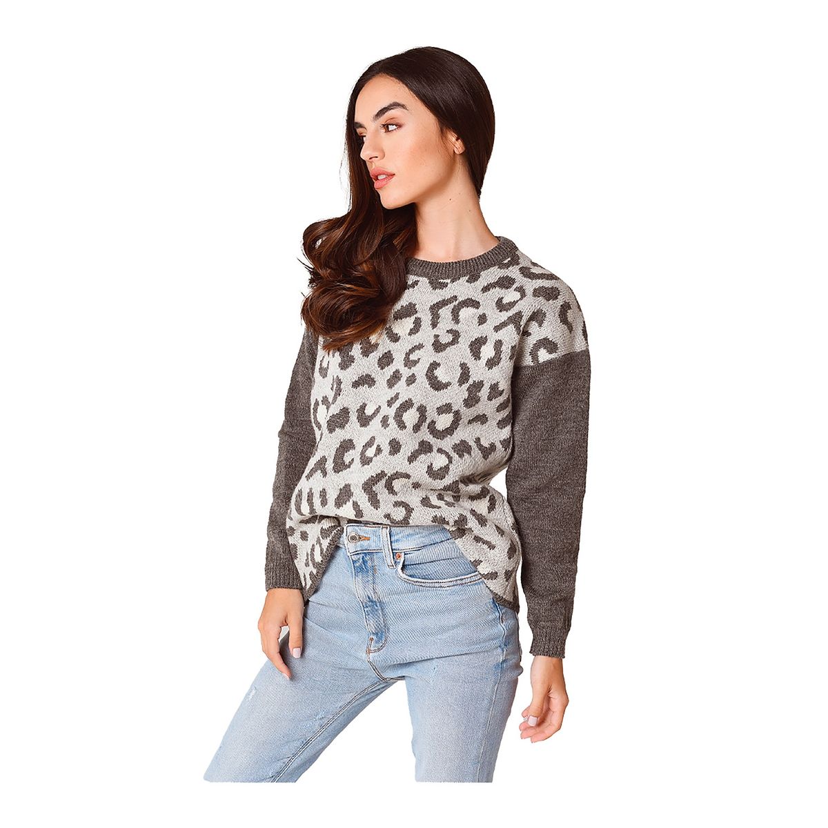 ONNORA - Sweater Tejido Cuello Redondo Diseño Animal Print