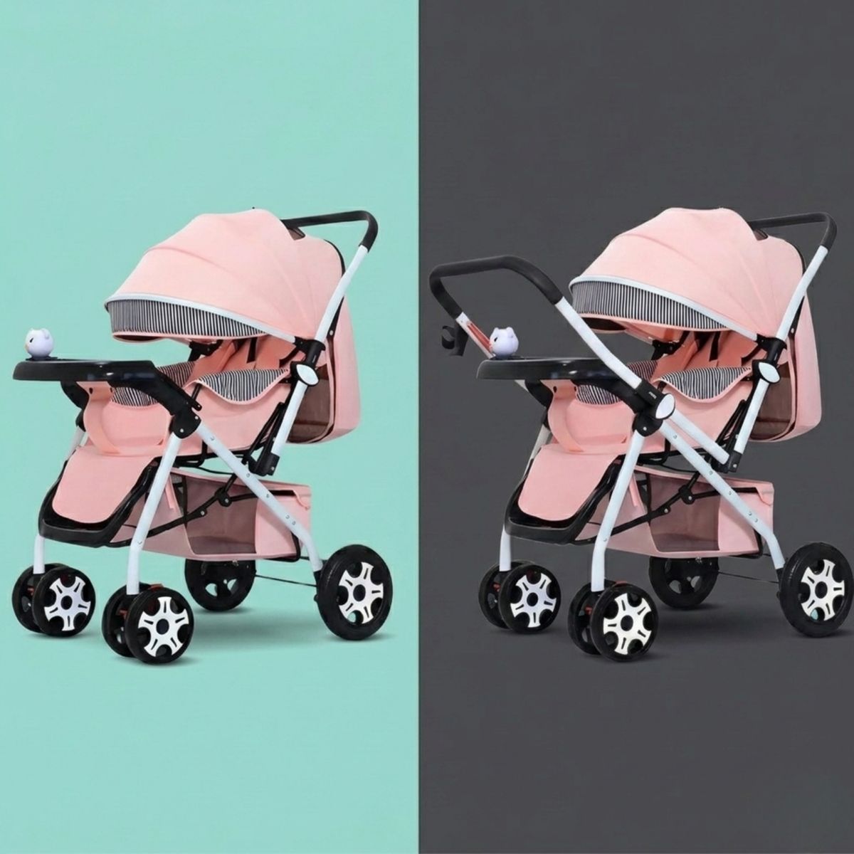 CRUSEC - Coche Rosado De Bebé Paseo Plegable Con Bandeja