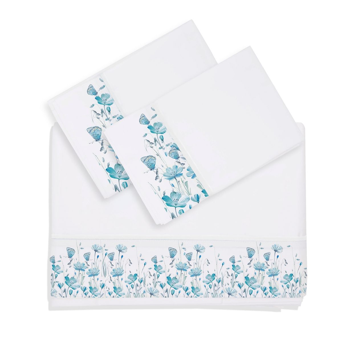 MARGARITA SCHEEL BY CASA ALVARINHO - Juego de Sábanas Florcitas Turquesa 2 Plazas