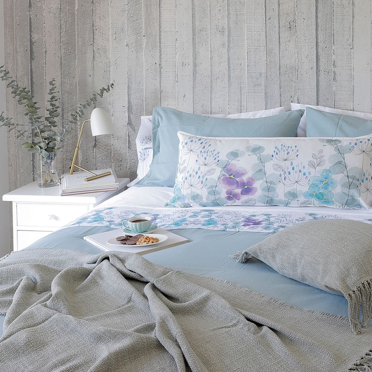 CASA ALVARINHO - Cubreplumón Algodón King Celeste Grisáceo Stonewash