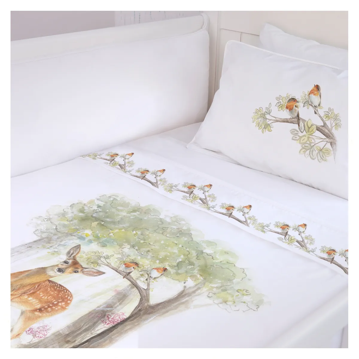 MARGARITA SCHEEL BY CASA ALVARINHO - Juego de Sábanas Cuna Pajaritos Bambi