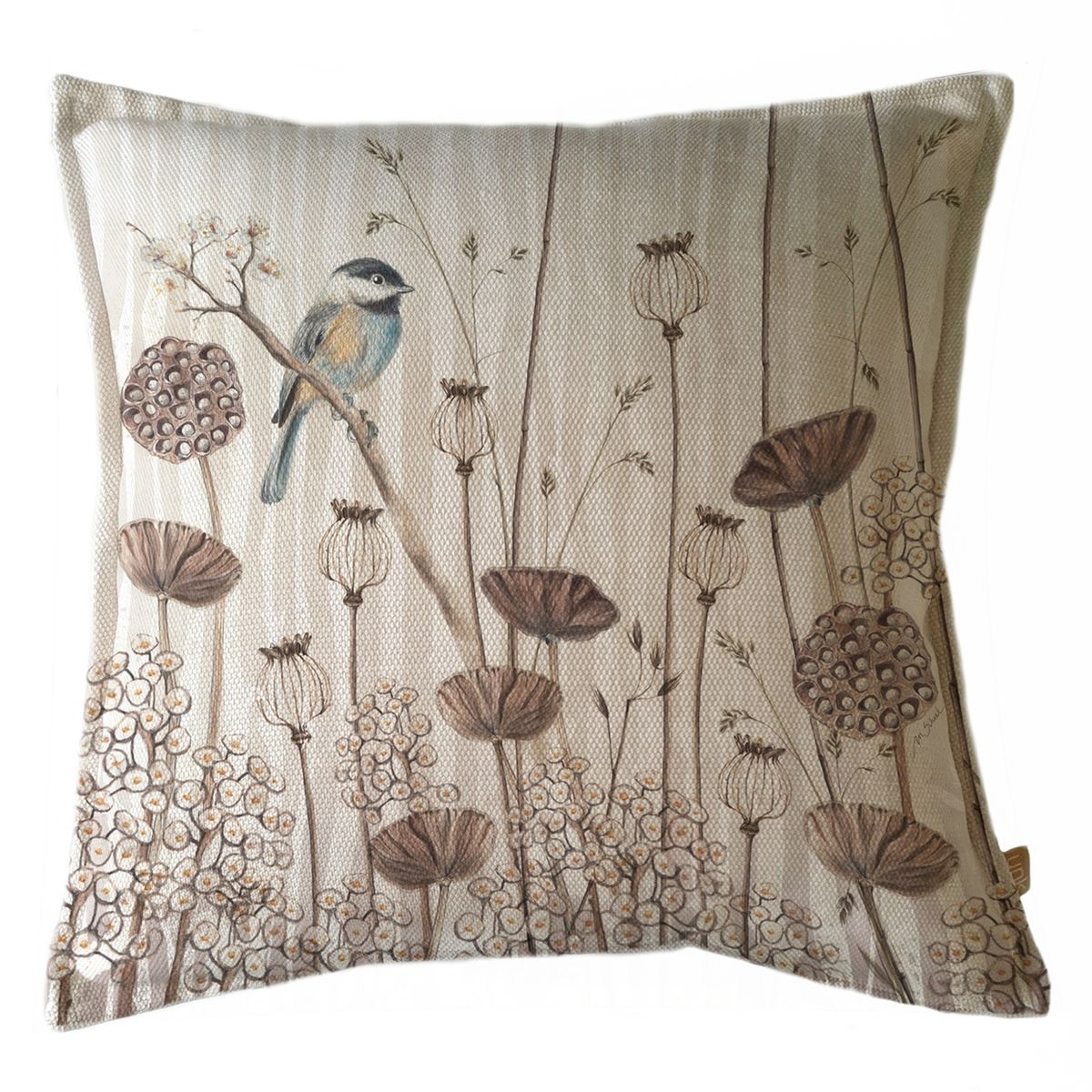 MARGARITA SCHEEL BY CASA ALVARINHO - FUNDA COJÍN MARISA CHIKADEE Y PALITOS DE AMAPOLA 45X45