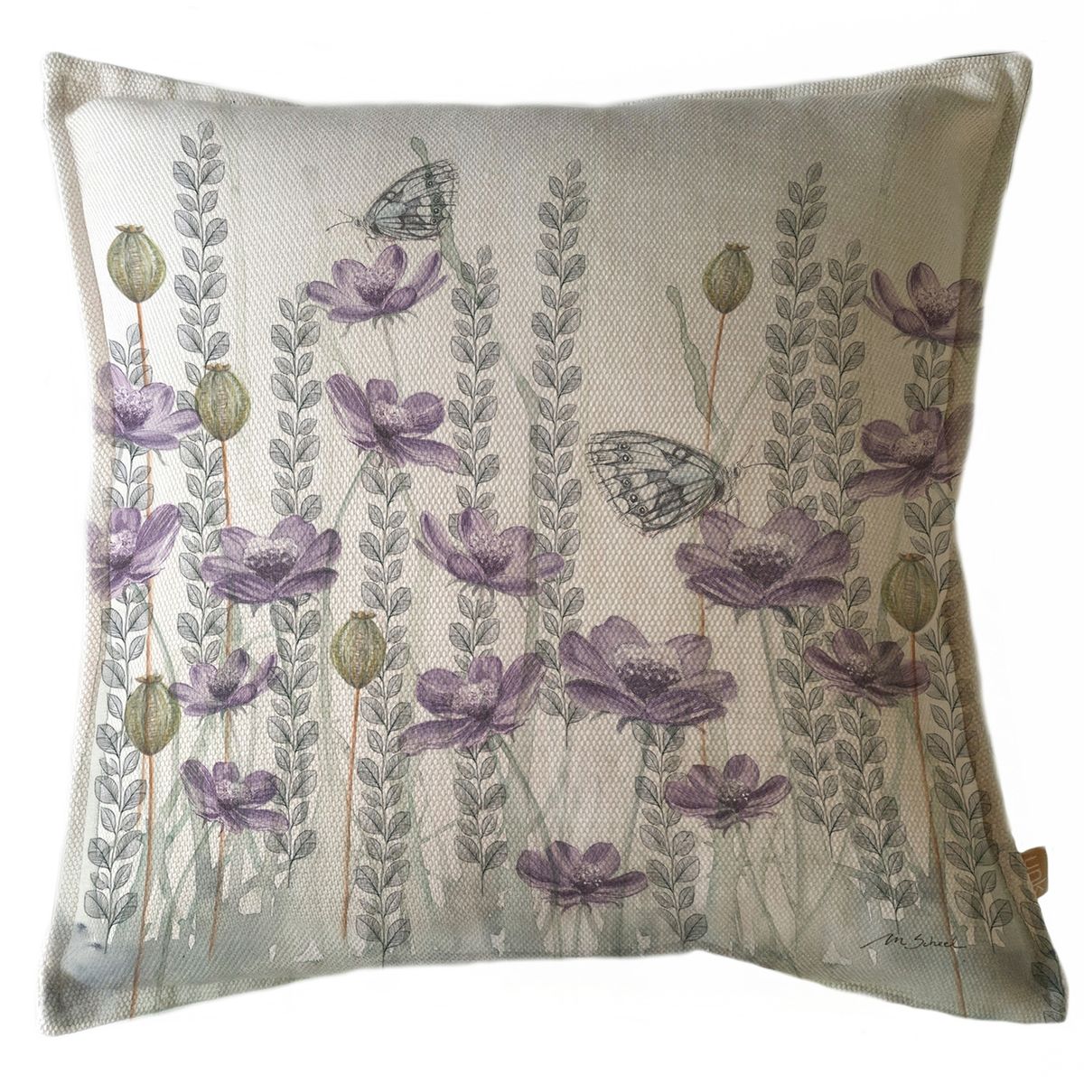 MARGARITA SCHEEL BY CASA ALVARINHO - FUNDA COJÍN MARISA JARDÍN SILVESTRE LILA Y HOJITAS 45X45