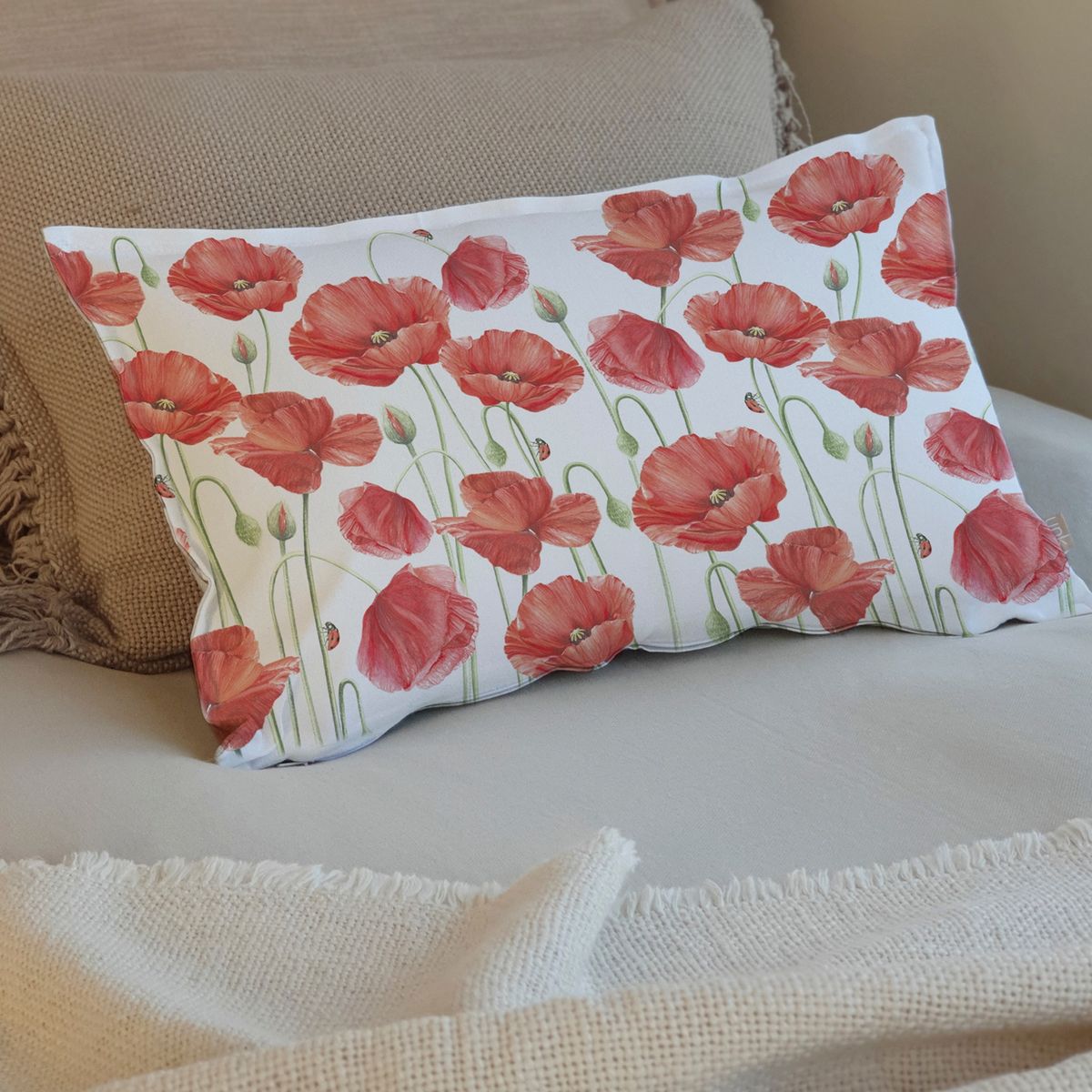 MARGARITA SCHEEL BY CASA ALVARINHO - FUNDA COJÍN ALGODÓN AMAPOLAS ROJA 50X30