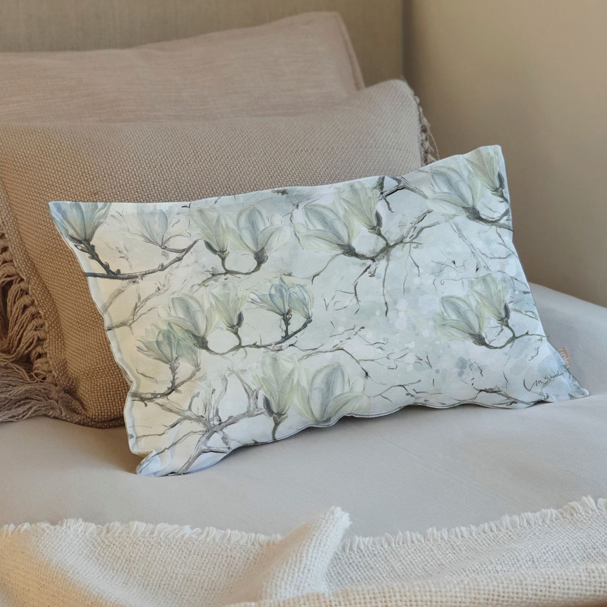 MARGARITA SCHEEL BY CASA ALVARINHO - FUNDA COJÍN ALGODÓN MAGNOLIO BLANCO 50X30