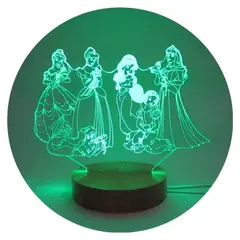 3DILUTION - Lámpara 3D Princesas Disney Base Madera
