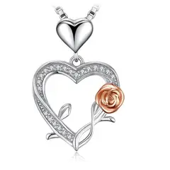 GENERICO - Collar corazón y rosa plata 925 mujer joya