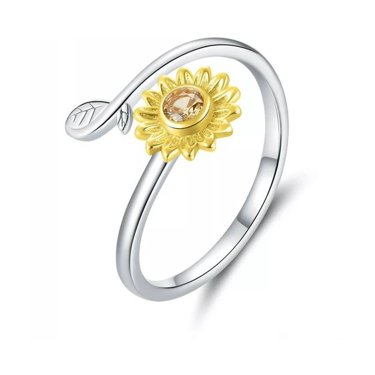 GENERICO - Anillo plata 925 girasol con circón ajustable