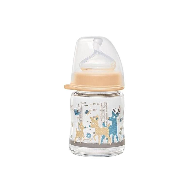 NIP - Mamadera vidrio cuello ancho ciervo naranjo 120 ml