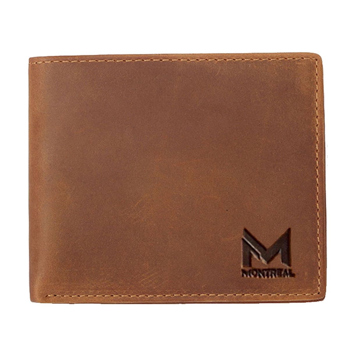 MONTREAL - Billetera hombre cuero genuino protección RFID trifold brown