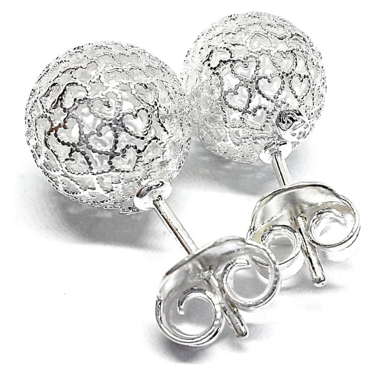 MOR JOYAS - Aro plata ley 925 bolitas filigrana corazones