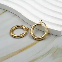 ELLA JOYAS - Aro Argolla Tubo Gruesa Oro 18k