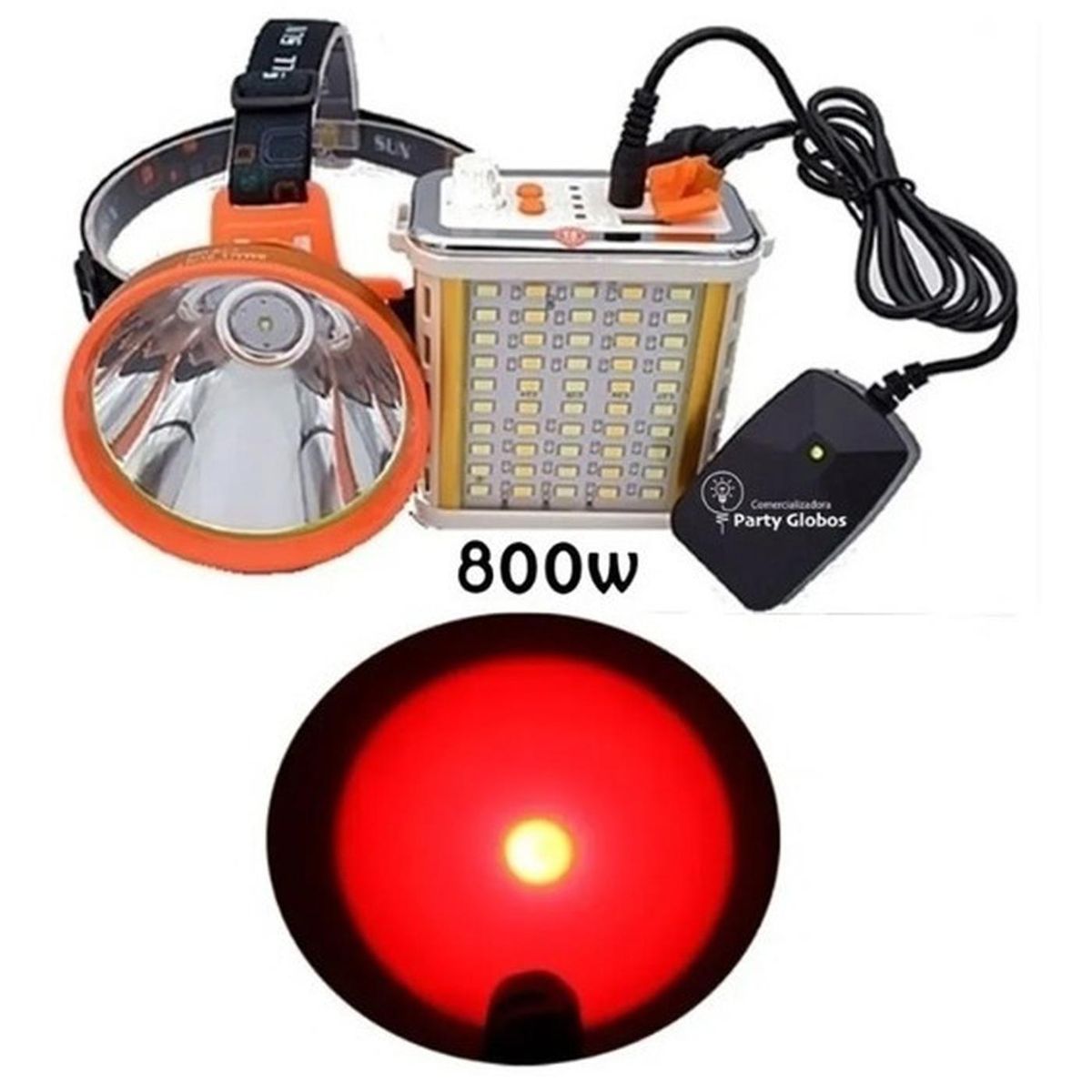 GENERICO - Foco De Caza 800w Conejero Manos Libres Luz Roja Usb
