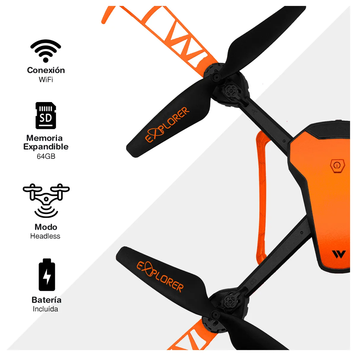 ASIAMERICA - Drone A30 con cámara HD y wifi naranjo