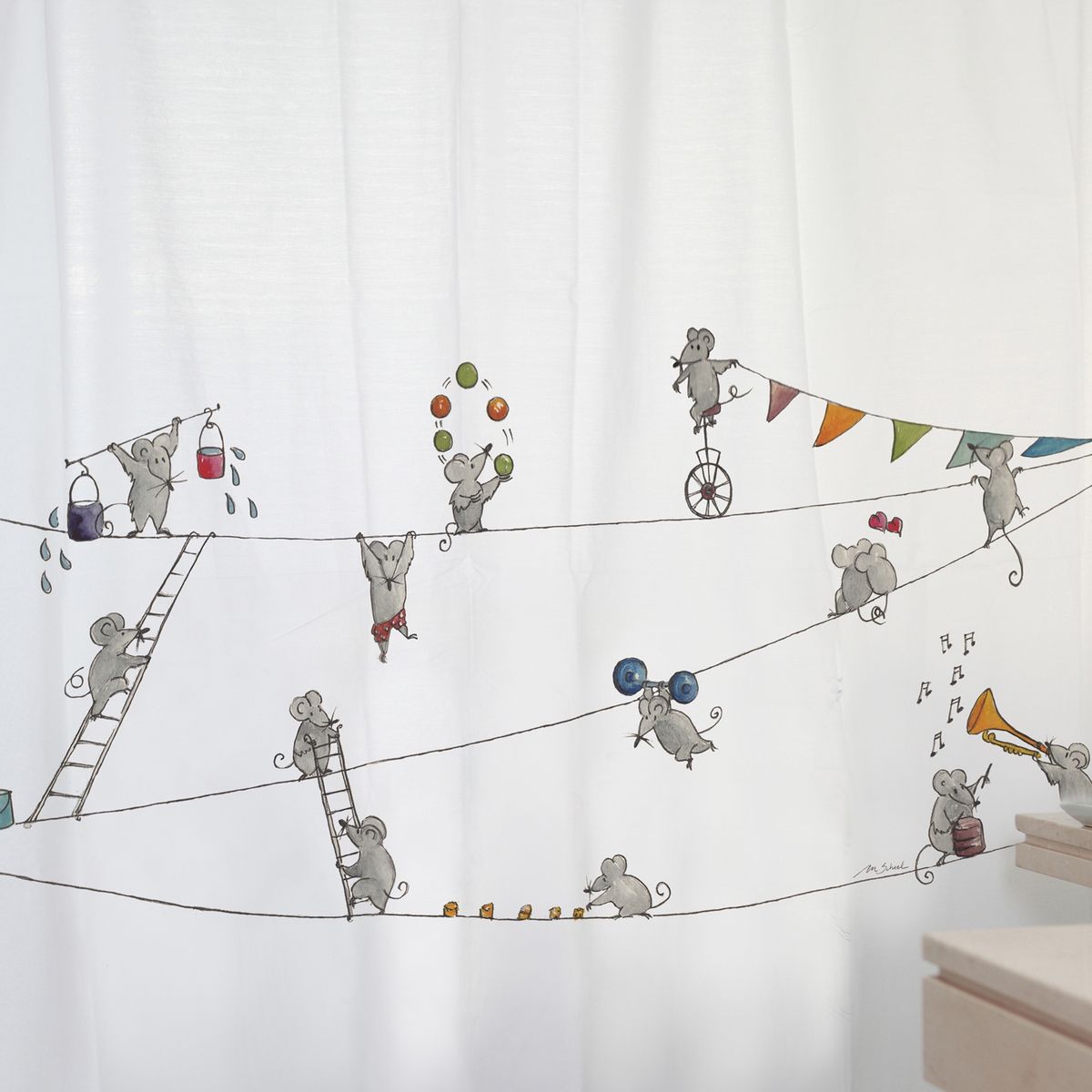 MARGARITA SCHEEL BY CASA ALVARINHO - CORTINA DE BAÑO ALGODÓN RATONES MALABARISTAS