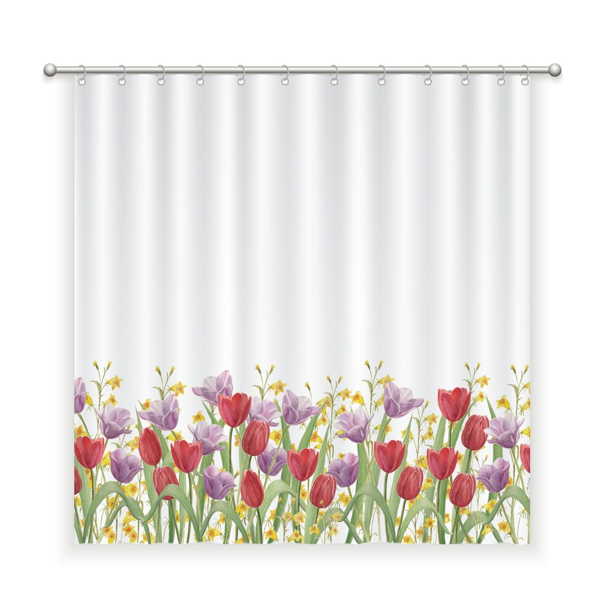 MARGARITA SCHEEL BY CASA ALVARINHO - CORTINA DE BAÑO ALGODÓN JARDÍN DE FLORES TULIPÁN ROJO