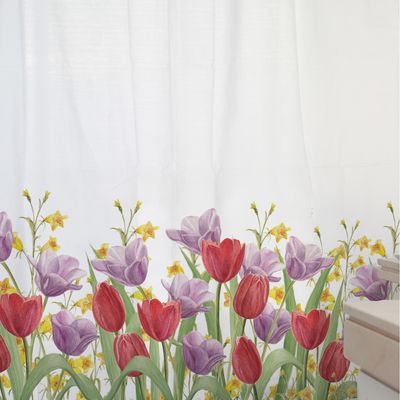 Imagen 2 del producto CORTINA DE BAÑO ALGODÓN JARDÍN DE FLORES TULIPÁN ROJO