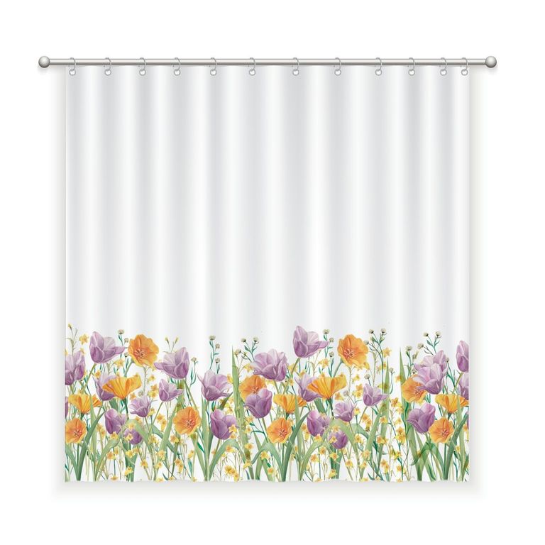 Cortina de Bano Algodon Jardin de Flores Tulipan Lila
