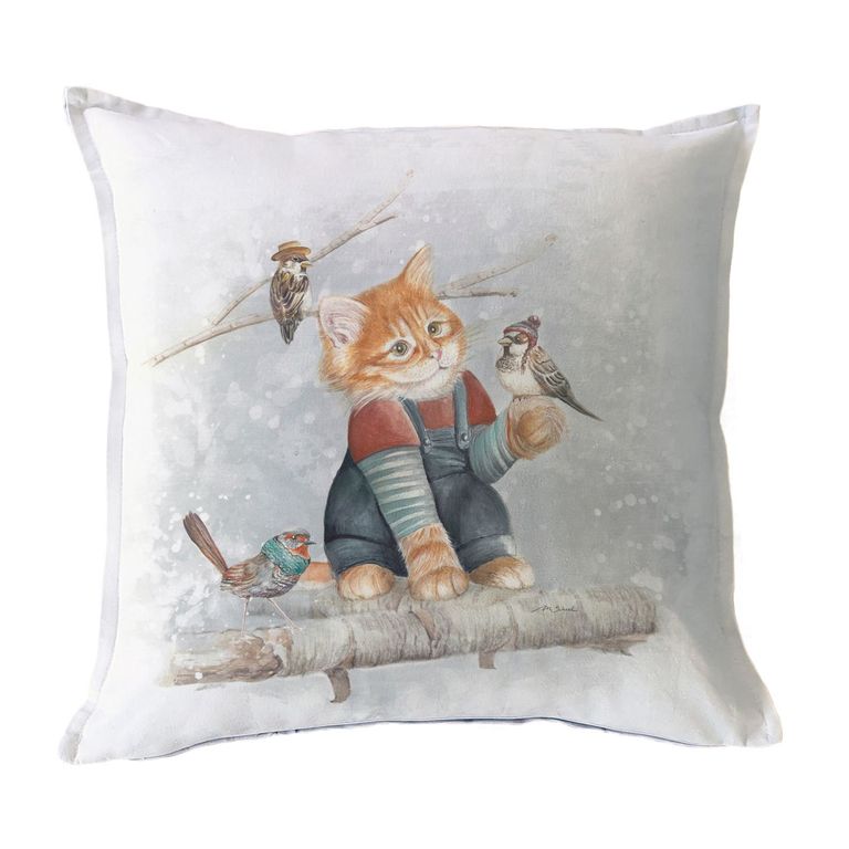 FUNDA COJIN ALGODON GATITO Y AMIGOS 45X45