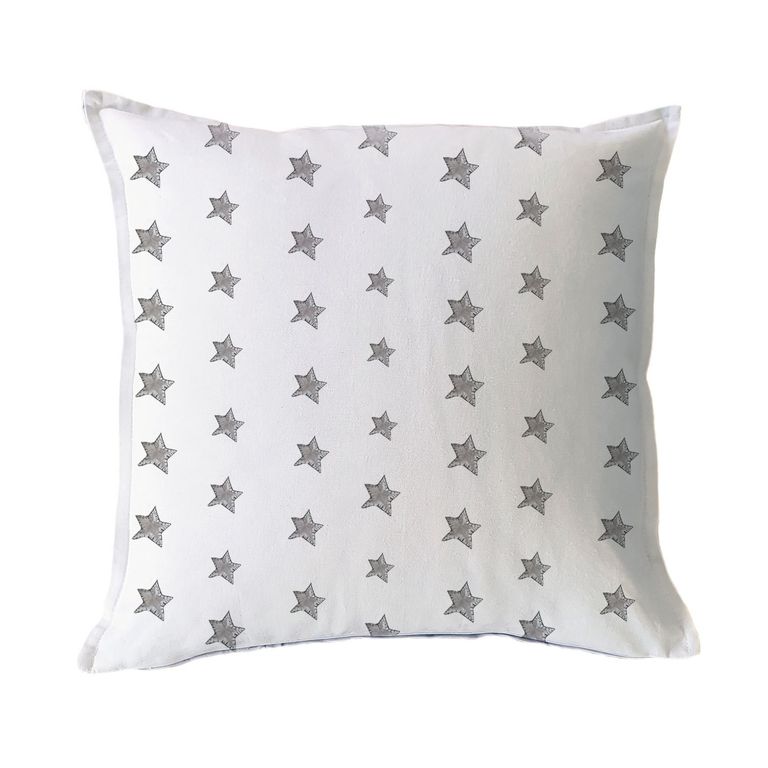 FUNDA COJIN ALGODON ESTRELLITAS GRIS 45X45