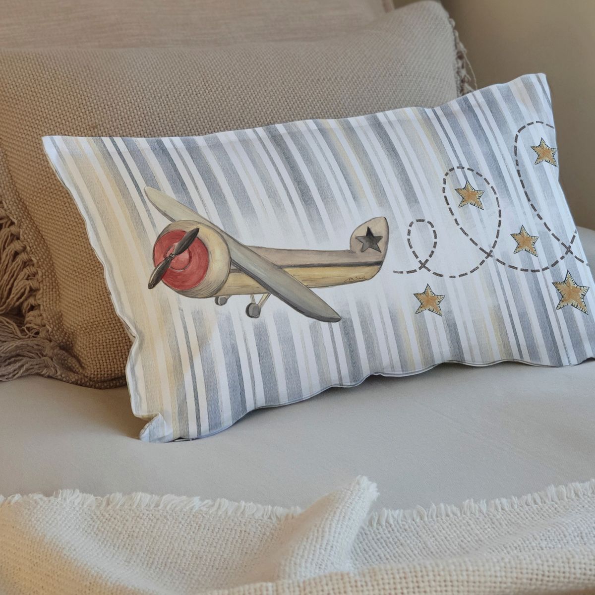 MARGARITA SCHEEL BY CASA ALVARINHO - FUNDA COJÍN ALGODÓN AVIÓN LINEAS 50X30