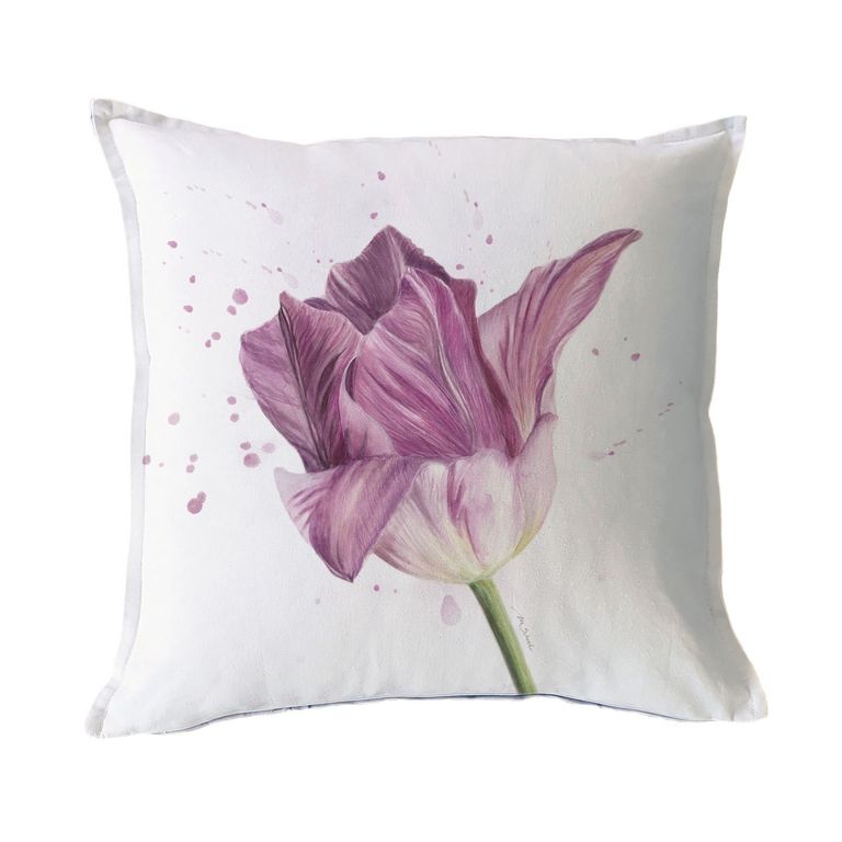 FUNDA COJIN ALGODON TULIPAN LILA 45X45