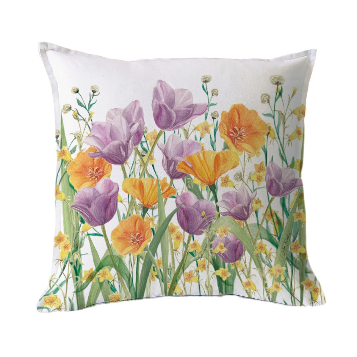 MARGARITA SCHEEL BY CASA ALVARINHO - FUNDA COJÍN ALGODÓN JARDÍN DE FLORES TULIPÁN LILA 45X45
