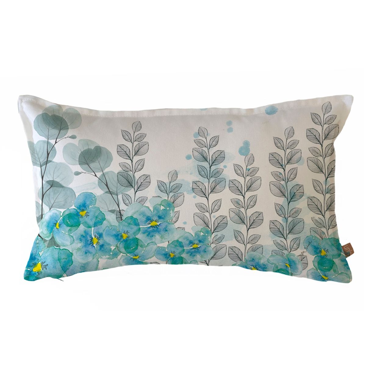 MARGARITA SCHEEL BY CASA ALVARINHO - FUNDA COJÍN PENSAMIENTOS, EUCALIPTOS Y HOJITAS 50X30