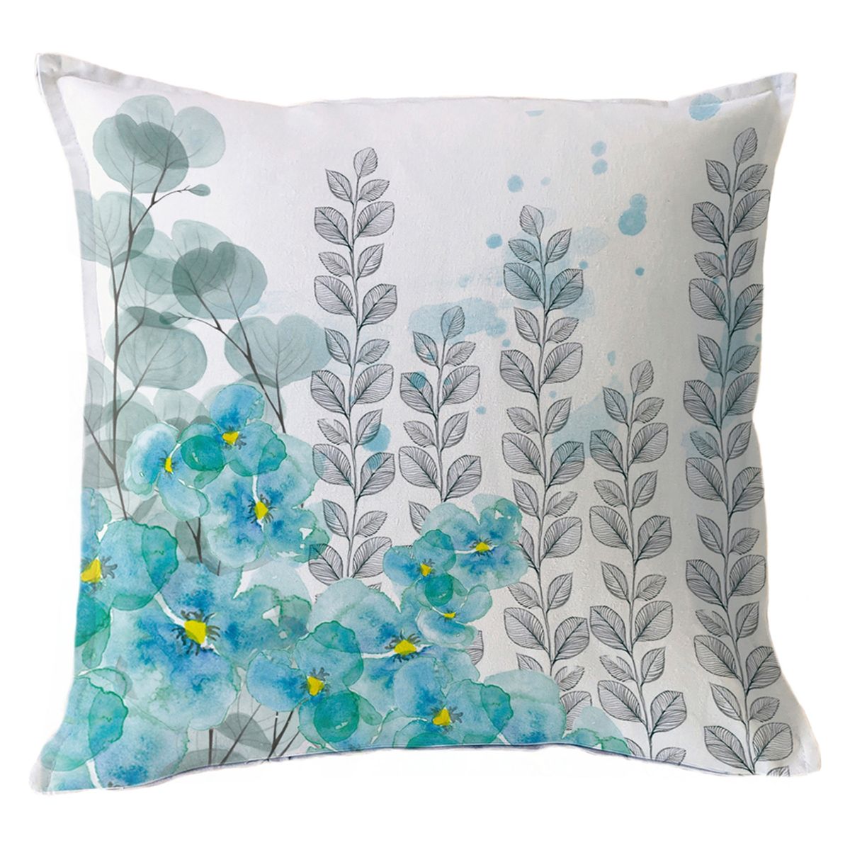 MARGARITA SCHEEL BY CASA ALVARINHO - FUNDA COJÍN PENSAMIENTOS, EUCALIPTOS Y HOJITAS 45X45