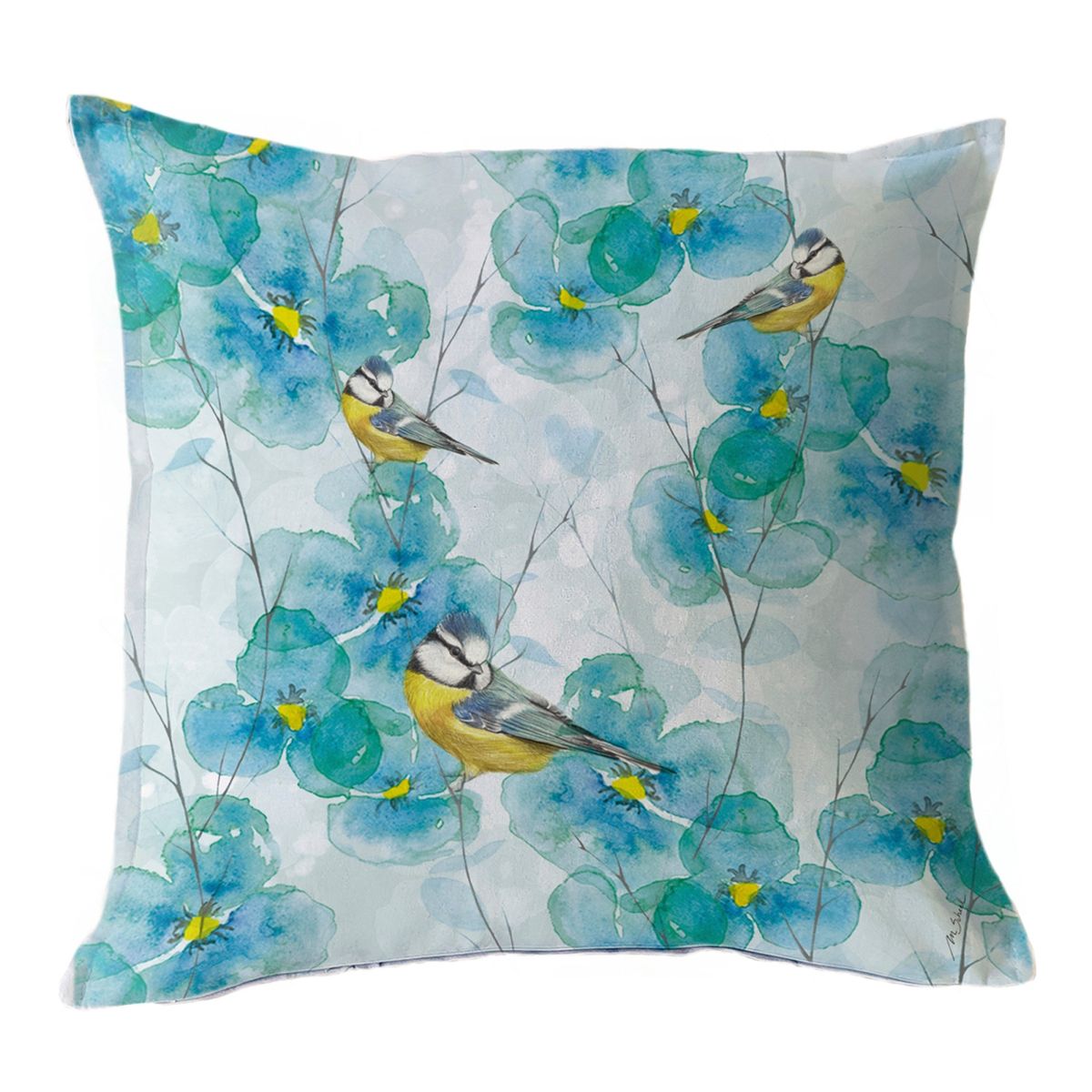 MARGARITA SCHEEL BY CASA ALVARINHO - FUNDA COJÍN MIX TURQUESA BLUETIT 45X45