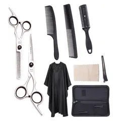 GENERICO - Set Tijeras peluquero hogar con peines estuche y capa
