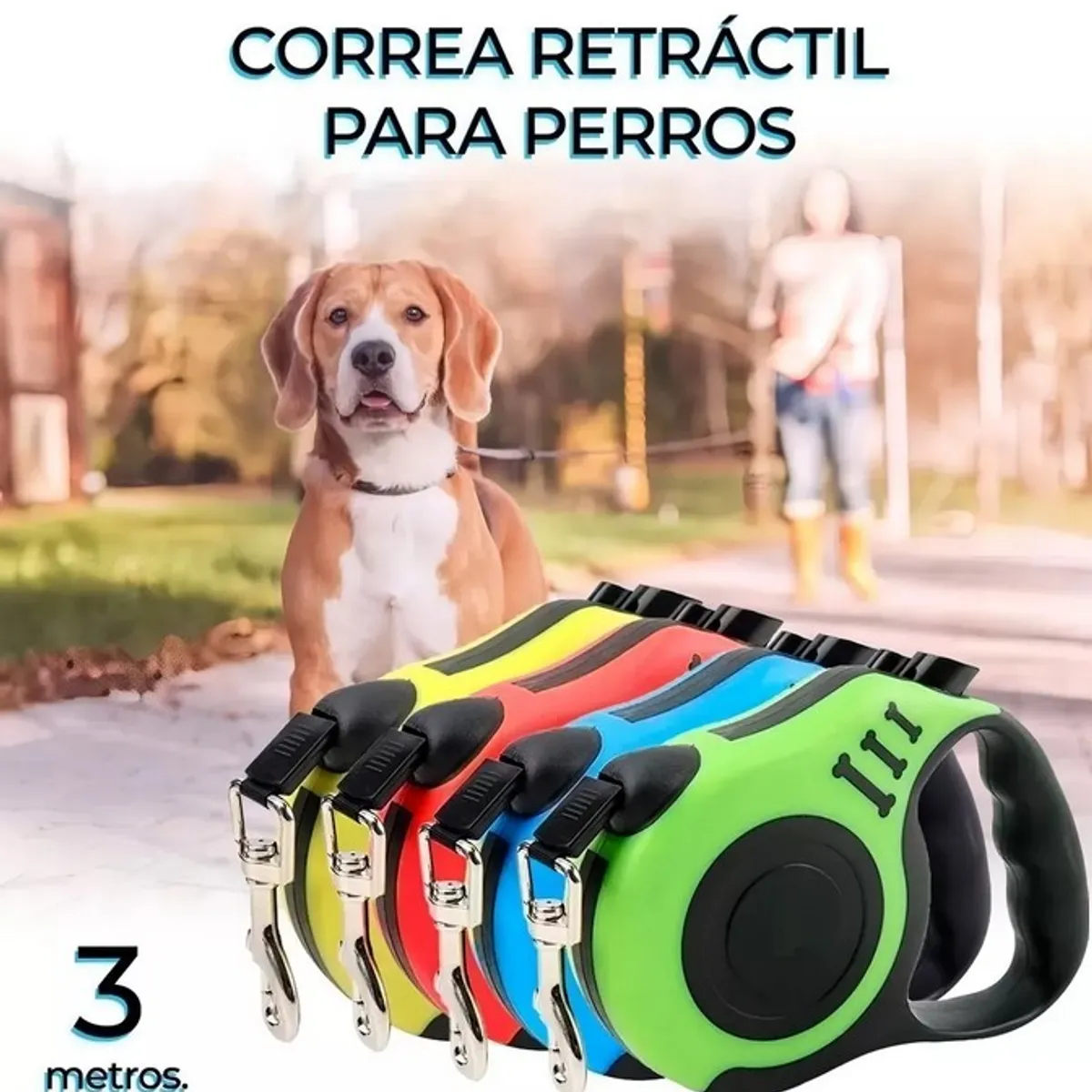 Correa Retractil Extensible Perro Mascota Color Rojo 3 Mts, marca GENERICO - Foto 2