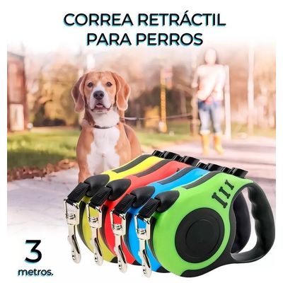 Imagen 2 del producto Correa Retractil Extensible Perro Mascota Color Rojo 3 Mts