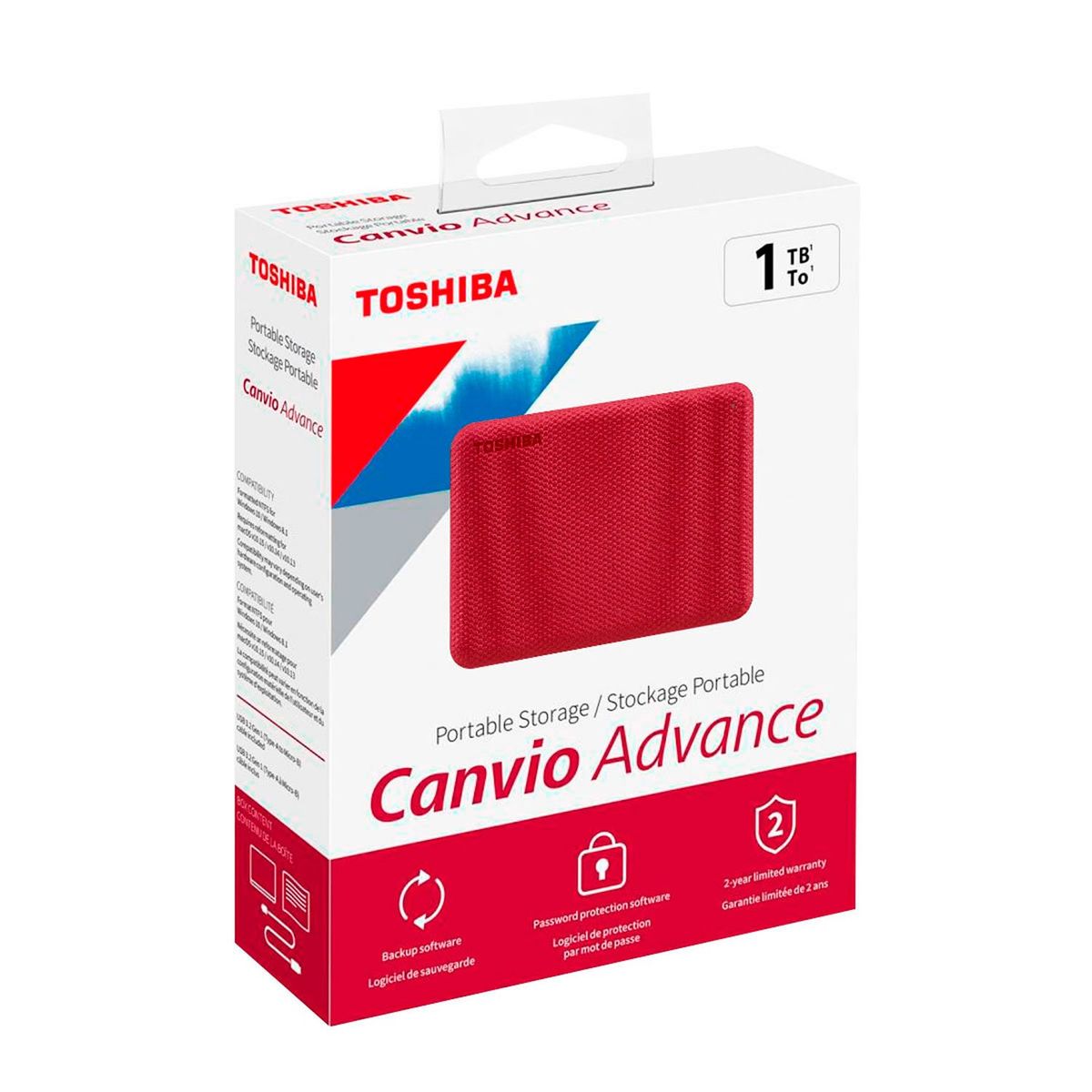 TOSHIBA - Disco Externo Toshiba 1TB Canvio Advance Rojo HDTCA10XR3AA