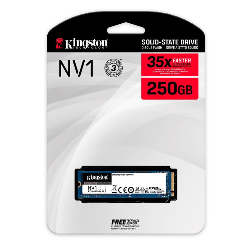 KINGSTON - Disco Solido SSD Interno Kingston NV1 250GB M.2 PCIe3.0 NVMe