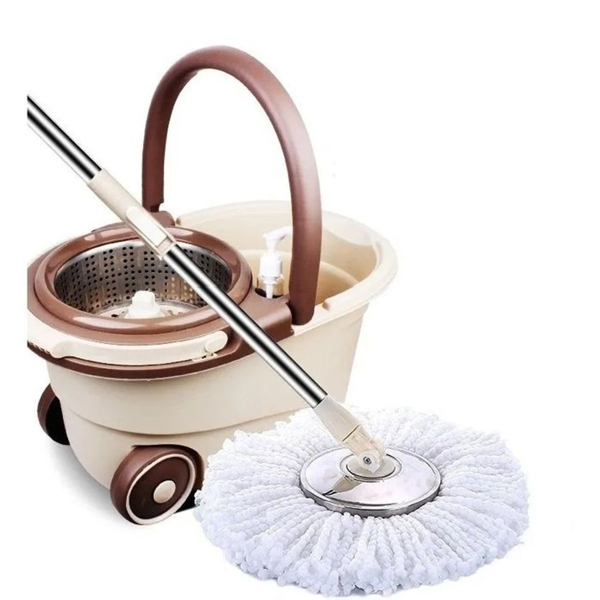 CRUSEC - Mopa Trapeador Giratoria 360 Cetrifugadora Acero Removible