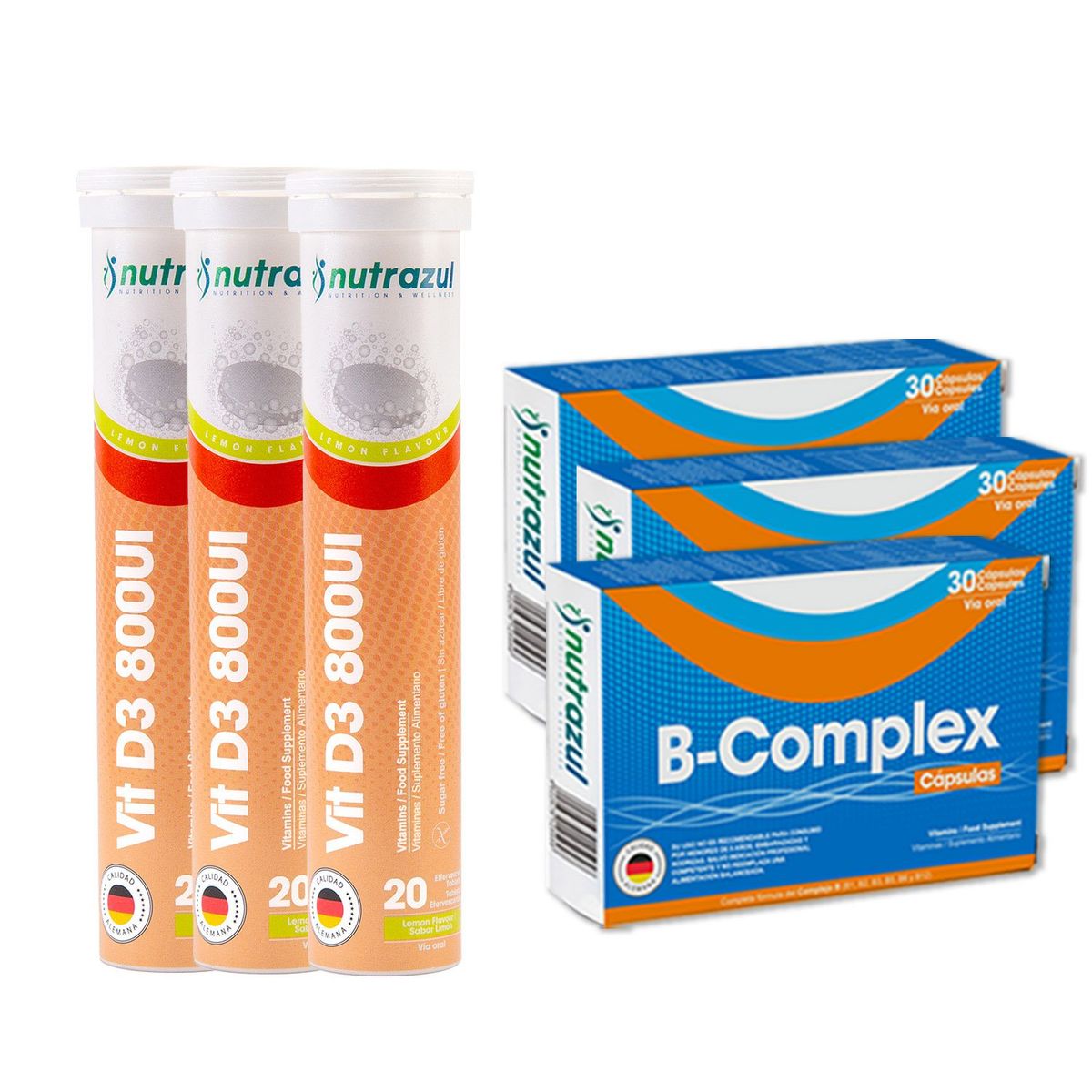 NUTRAZUL - Complejo B (3)+  Vitamina D3 800UI (3) -Pack 6 un.