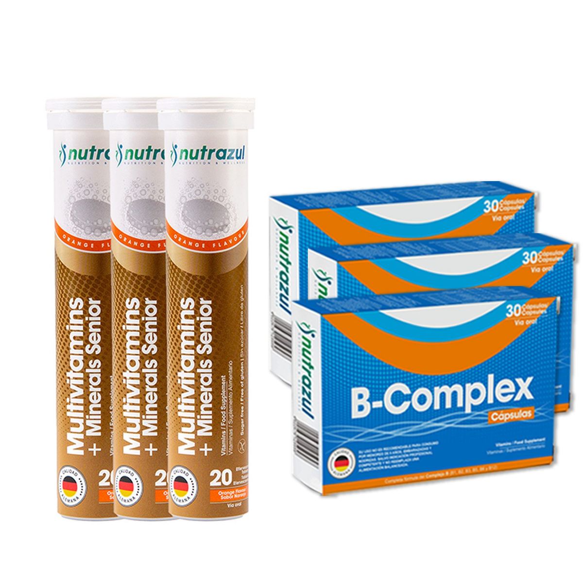 NUTRAZUL - Complejo B (3) + Multivitaminico  Senior (3)- Pack 6 un.
