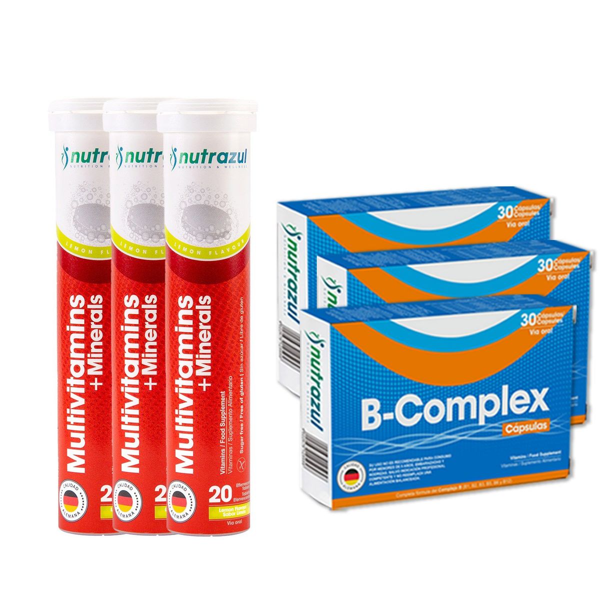 NUTRAZUL - Complejo B (3)+  Multivitaminicos (3) -Pack 6 un.