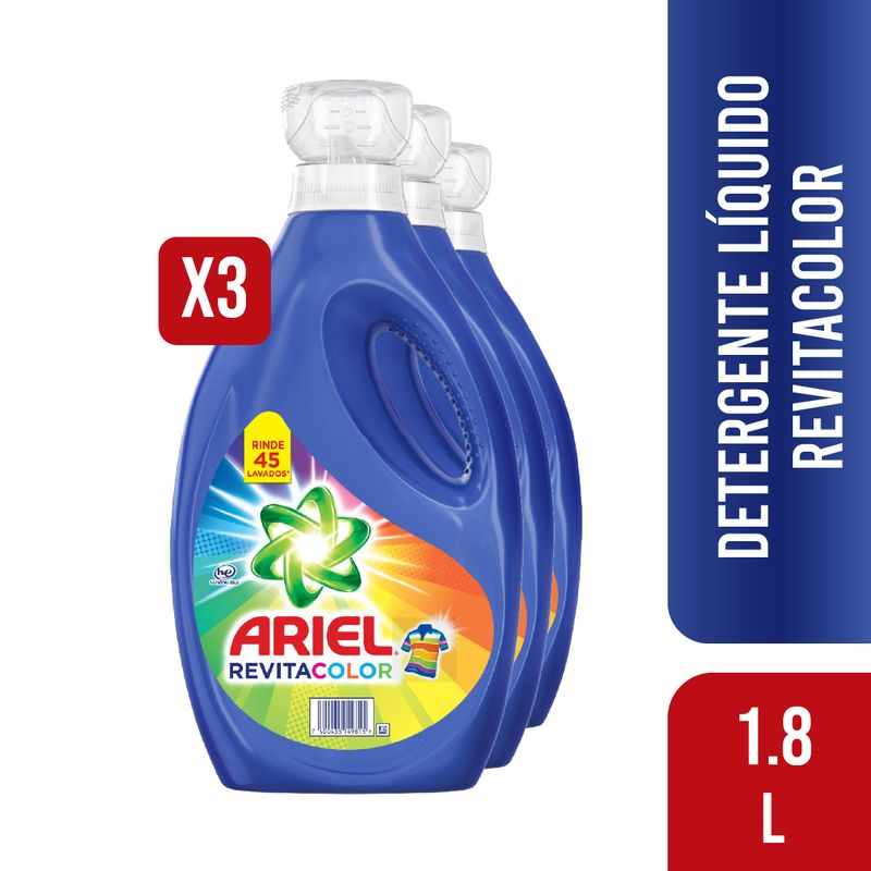 ARIEL - Pack 3 Detergente Líquido Ariel Revitacolor 1.8L