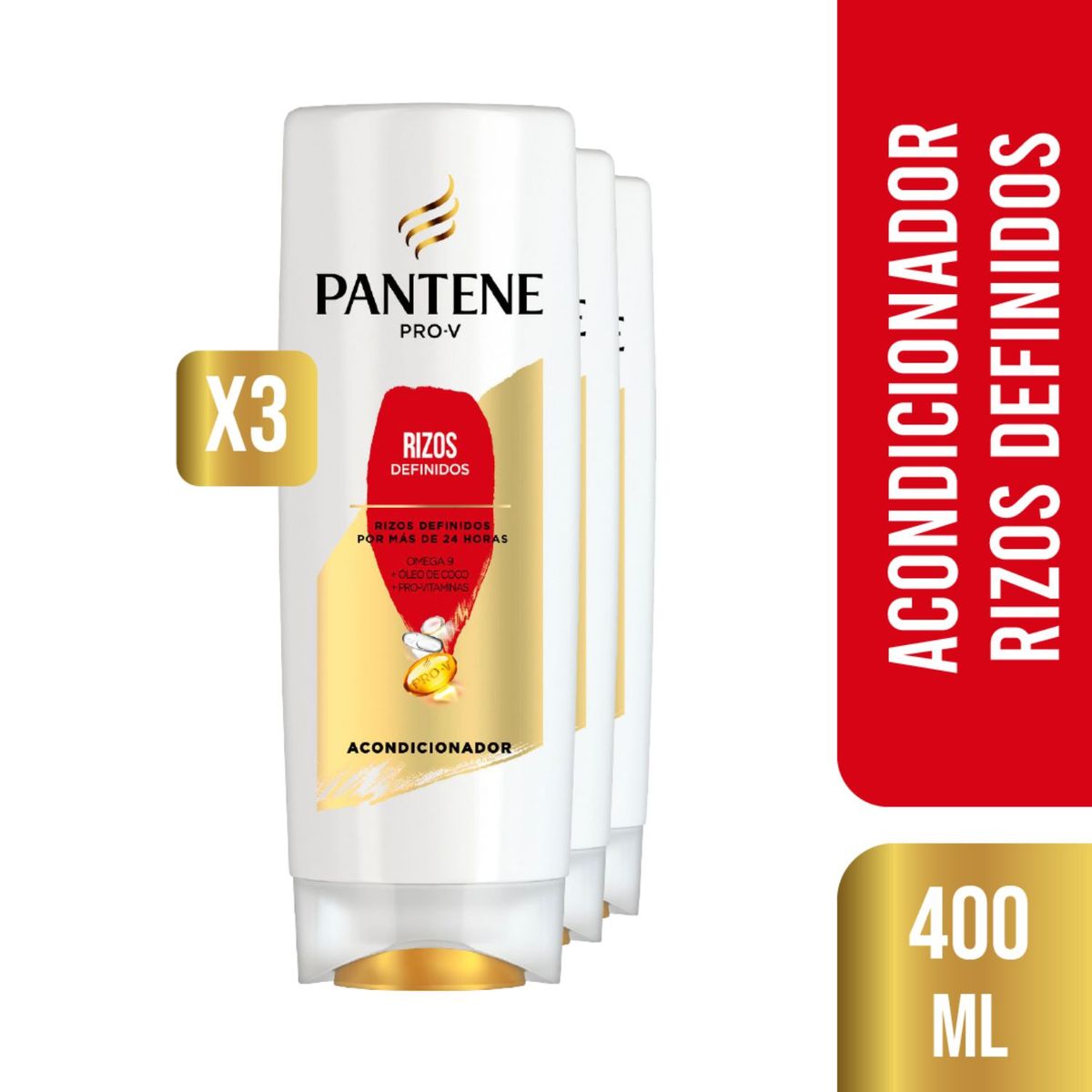 PANTENE - Pack 3 Acondicionador Pantene Pro-V Rizos Definidos 400ml