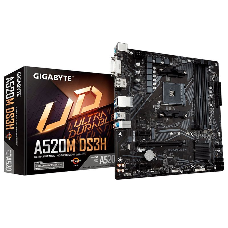 GIGABYTE - Placa Madre Gigabyte A520M DS3H ATX AM4 Ryzen HDMI DVI-D