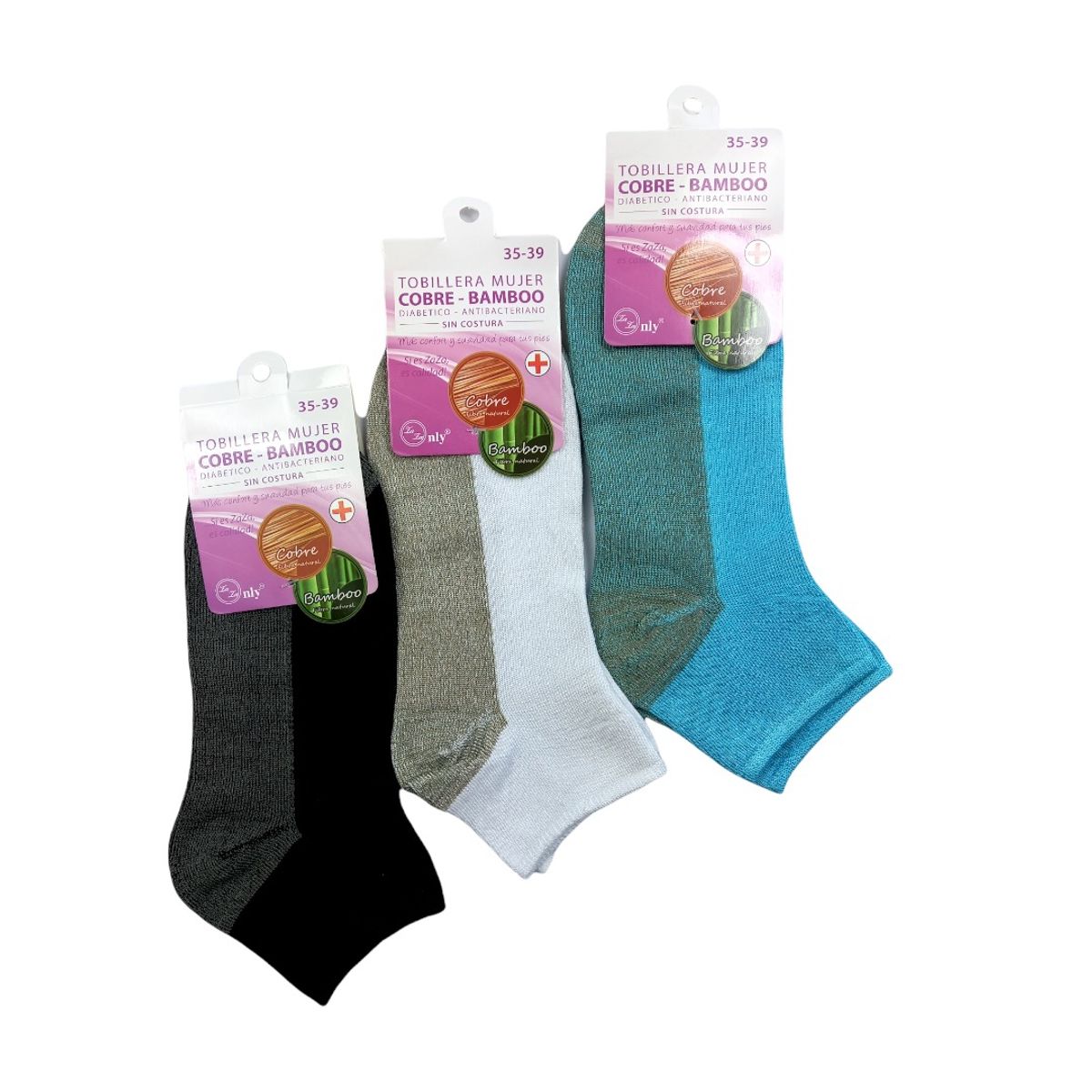 GENERICO - Pack de 3 pares de Tobilleras Cobre Bambú Mujer