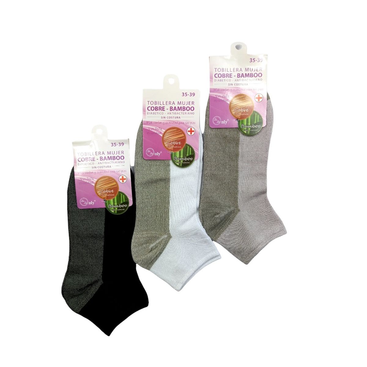 GENERICO - Pack de 3 pares de Tobilleras Cobre Bambú Mujer