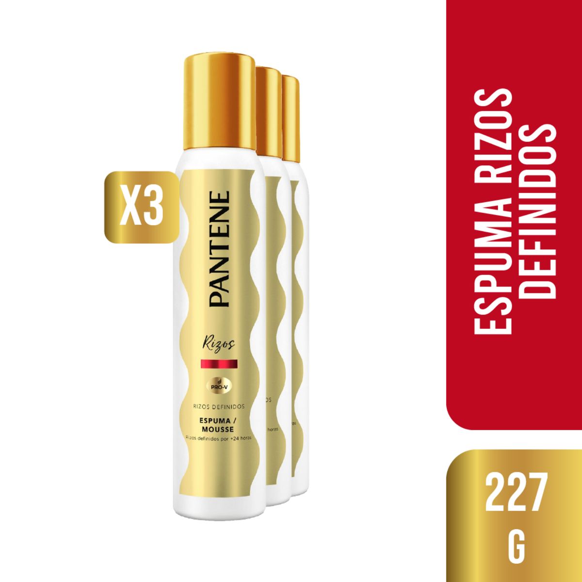 PANTENE - Pack 3 Espuma Pantene Pro-V Rizos Definidos 227g