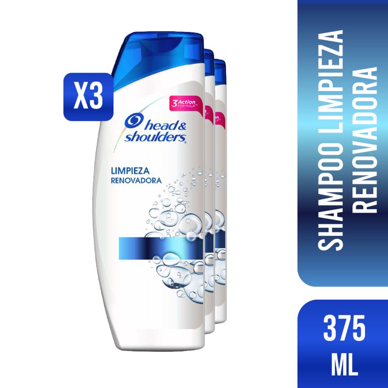 HEAD AND SHOULDERS - Pack 3 Shampoo Head & Shoulders Limpieza Renovadora 375ml