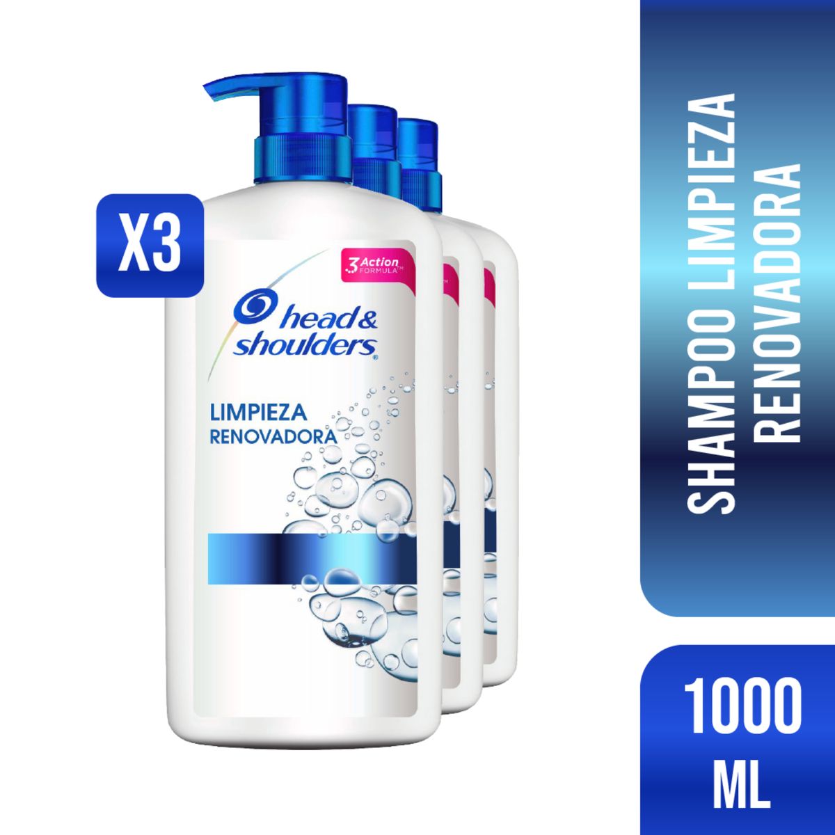 HEAD AND SHOULDERS - Pack 3 Shampoo Head & Shoulders Limpieza Renovadora 1L