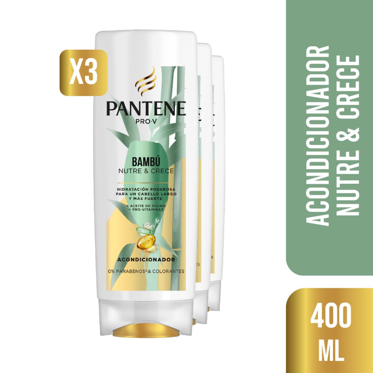 PANTENE - Pack 3 Acondicionador Pantene Pro-V Bambú Nutre&Crece 400ml