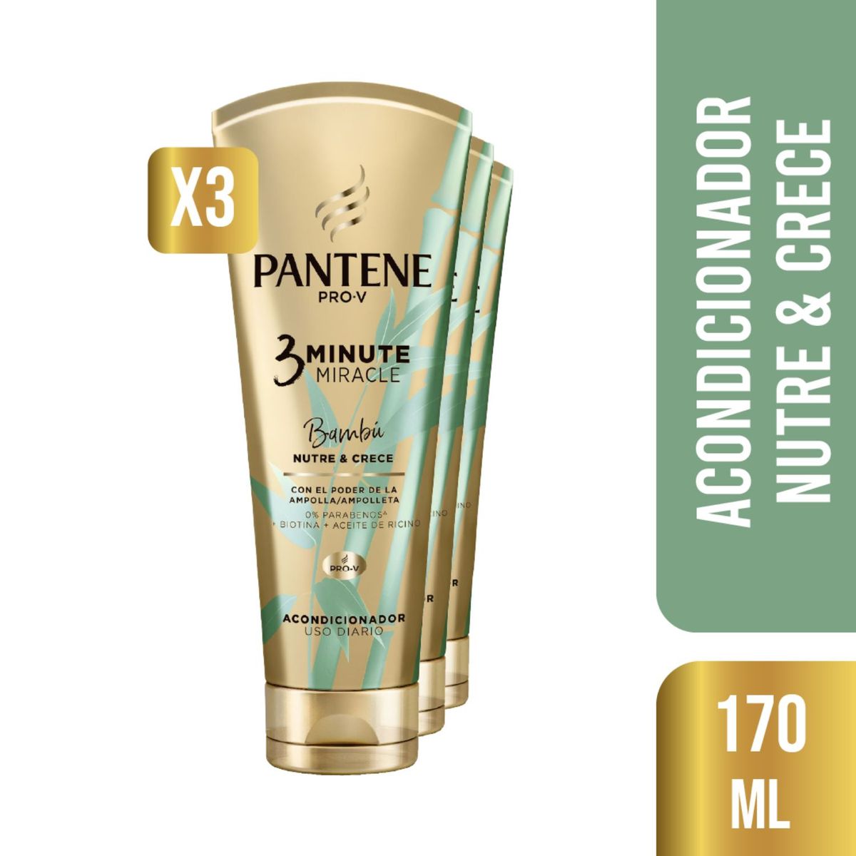 PANTENE - Pack 3 Acondicionador Pantene Pro-V 3 Minute Miracle 170ml