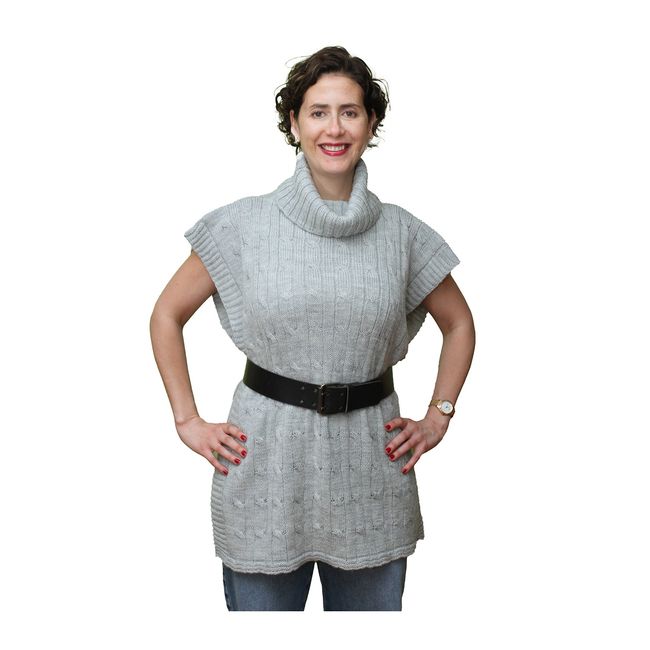 ONNORA - Poncho Cuello Tortuga con Lazo y Trenzas Delanteras